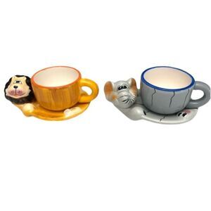 Set of 2 Siaki Rare Elephant & Leon Mini Ceramic Cups